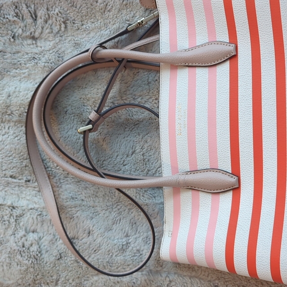 Kate Spade New York Patrice Tropical Red Pink Orange Striped Satchel Tote Bag - Picture 6 of 10